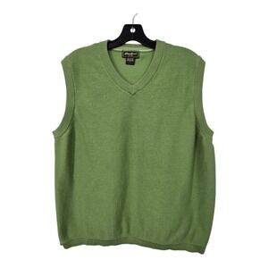 Eddie Bauer Retro V-Neck Sweater Vest Men's LG Olive Green Grandpa Dad Gorpcore